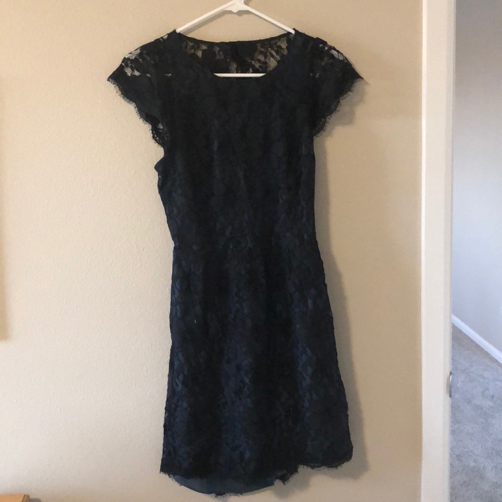 Black lace teal underlay shirt dress